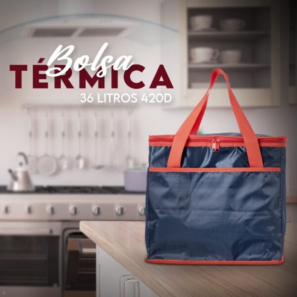 Bolsa térmica 36 litros feita em material 420D, ideal para personalização.